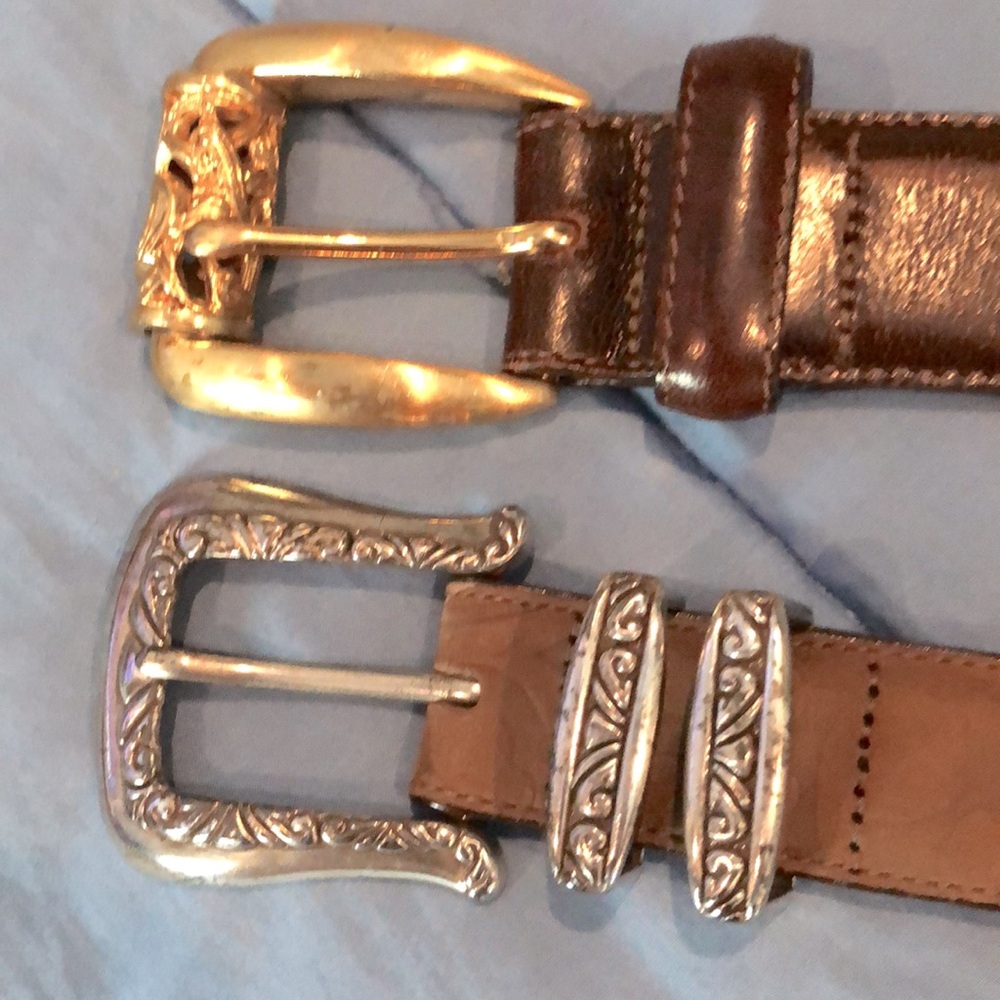 Brighton Vintage Brown & Silver & Brown Gold Belts.Size LARGE. Enjoy price for 2